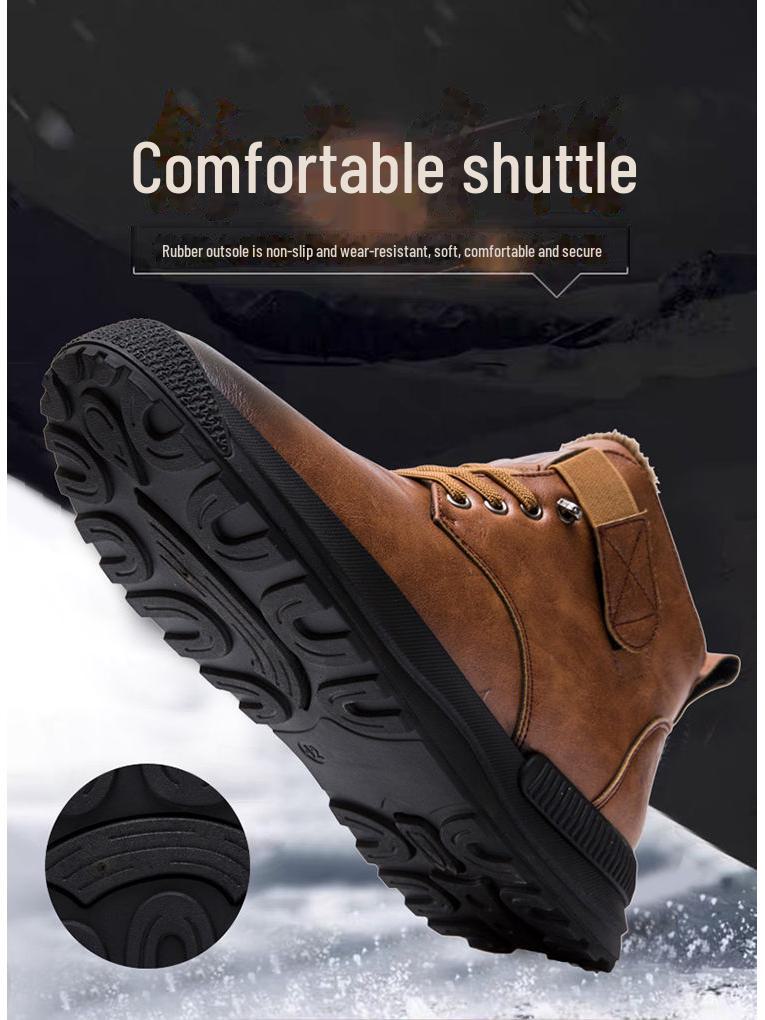 Herren Winter Plus Samt Verdickte Leder Schneestiefel - Rutschfest, Lässig, Outdoor Martin Stiefel.