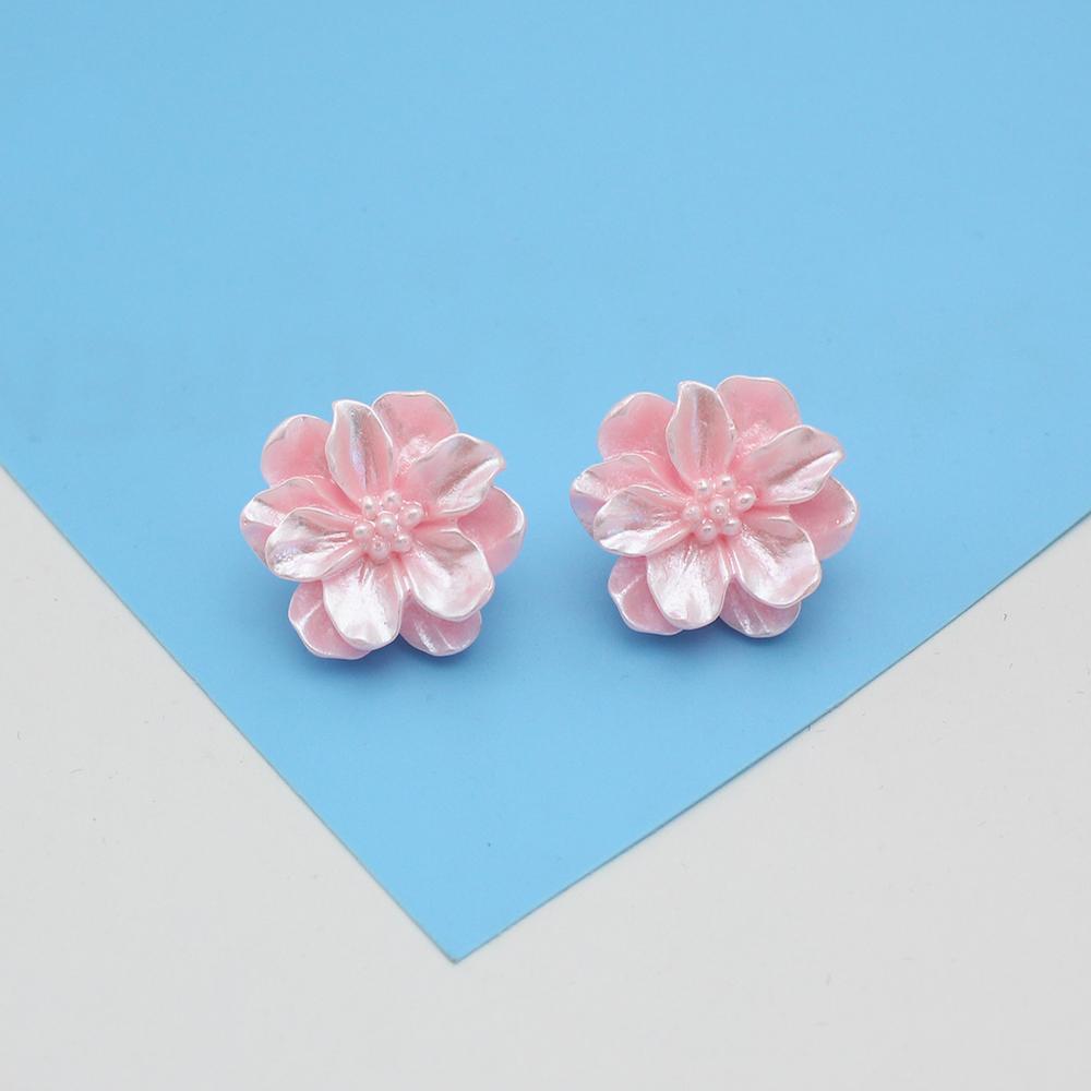 

Resin Pink White Flower Stud Earrings for Women New Modern Korean Fashion Cute Acrylic Camellia Girl Party Zircon Accessories