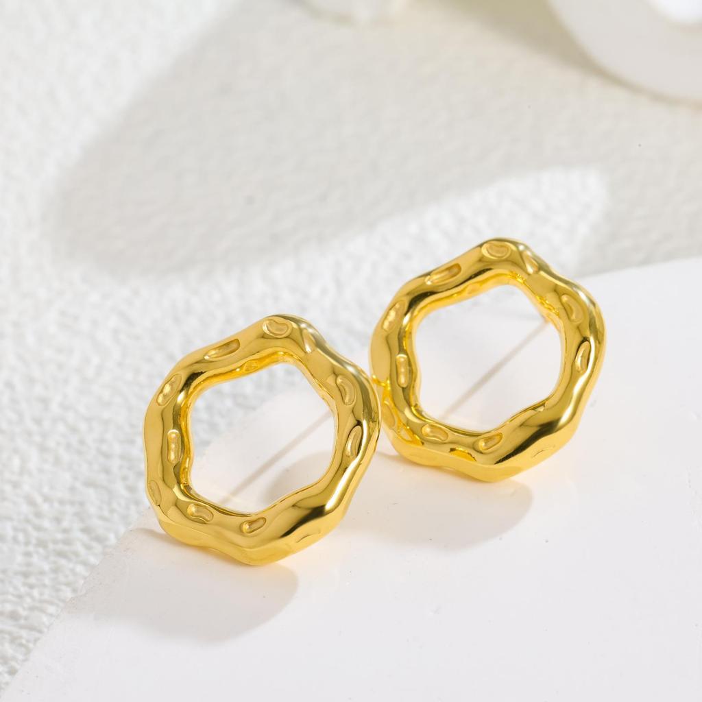 Wind Fashion Stainless Steel Trend Irregular Geometric Earrings Ring 18 Real Gold One Piece Shipped