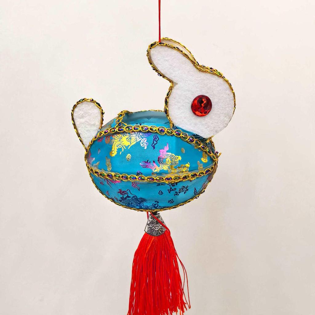 Mini Chinese New Year Rabbit Lantern: Colorful Handheld Ancient Style Fabric Lantern with Electronic Light-Up