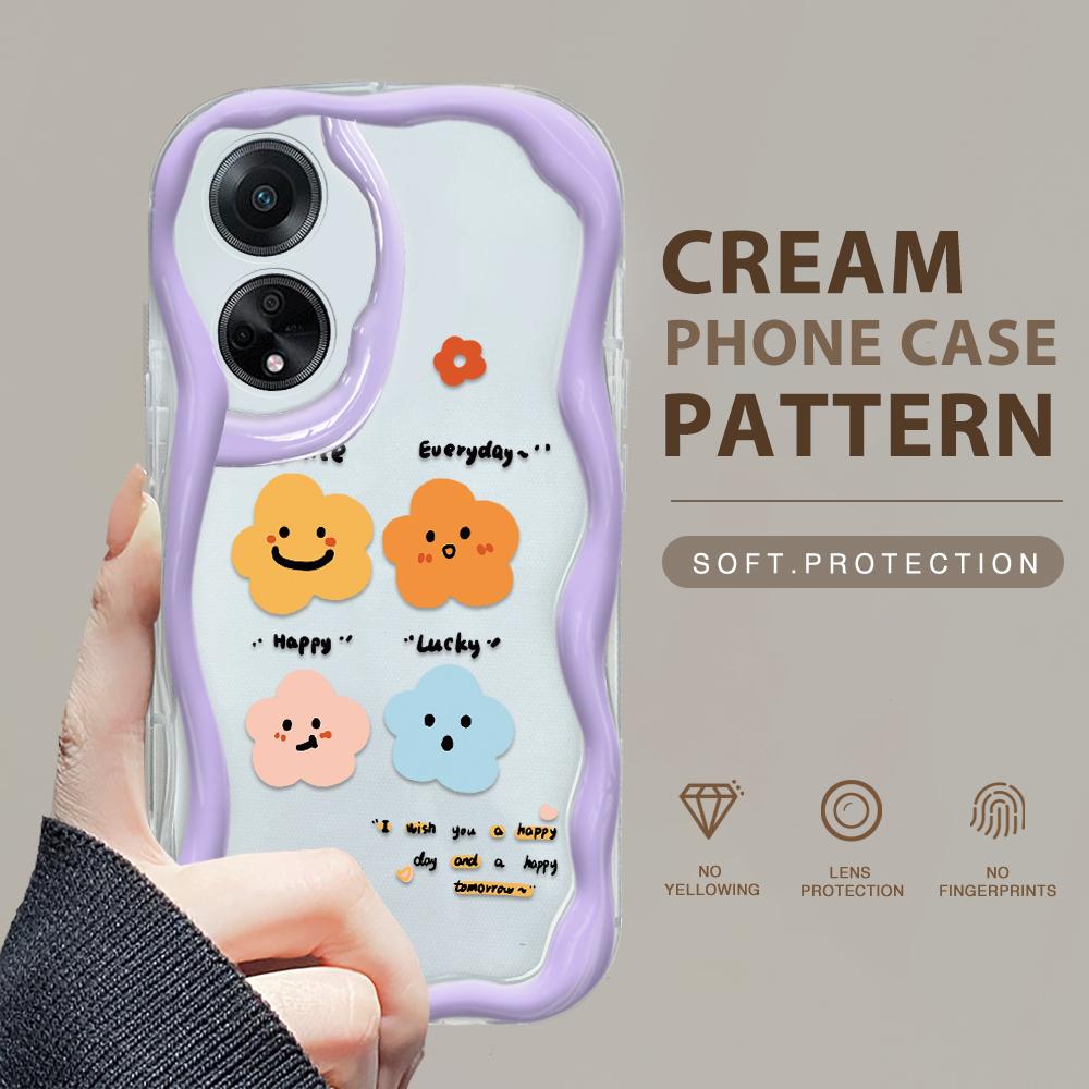 Cute Cartoon Pattern Cream Texture Casing Wavy Edge Soft Silicone Cover Phone Case for OPPO Reno Realme