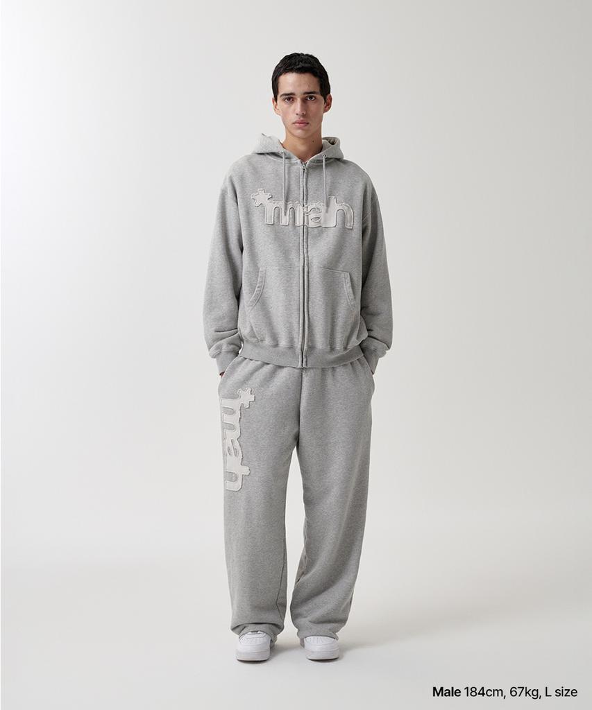 Mahagrid Mah Cut Off Applique Zip-Up Hoodie Gray(Mg2Fsmm492A)