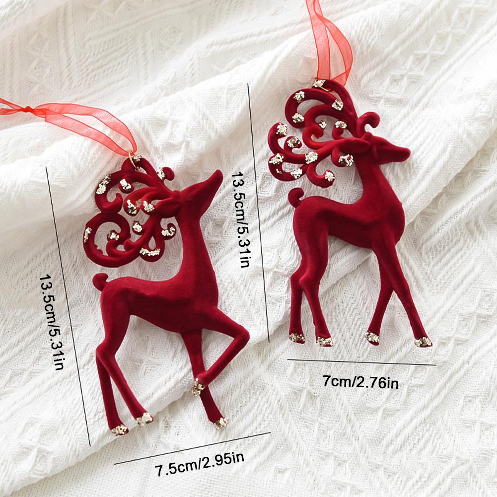 Red Velvet Flocked Christmas Tree Pendant Snowflake Bell Wreath Stocking Bow Elk Christmas Decoration Ornaments Home Decor