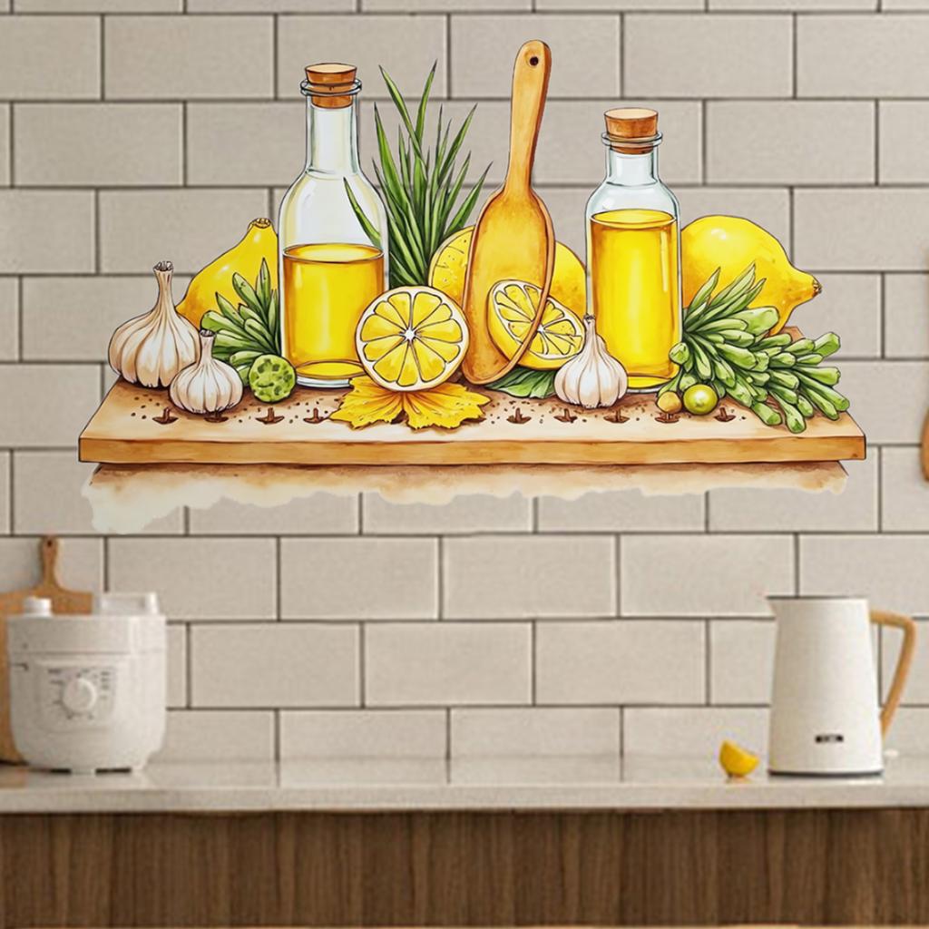 Lemon and Honeys Theme Sticker Reusable Kitchenware Shelf Pattern PVC Decal For Easy Application Wall Window Door Decors