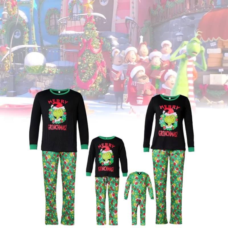 Gemütliches Weiches Polyester Familien-Partner-Pyjama-Set mit dem Grinch für alle Altersgruppen