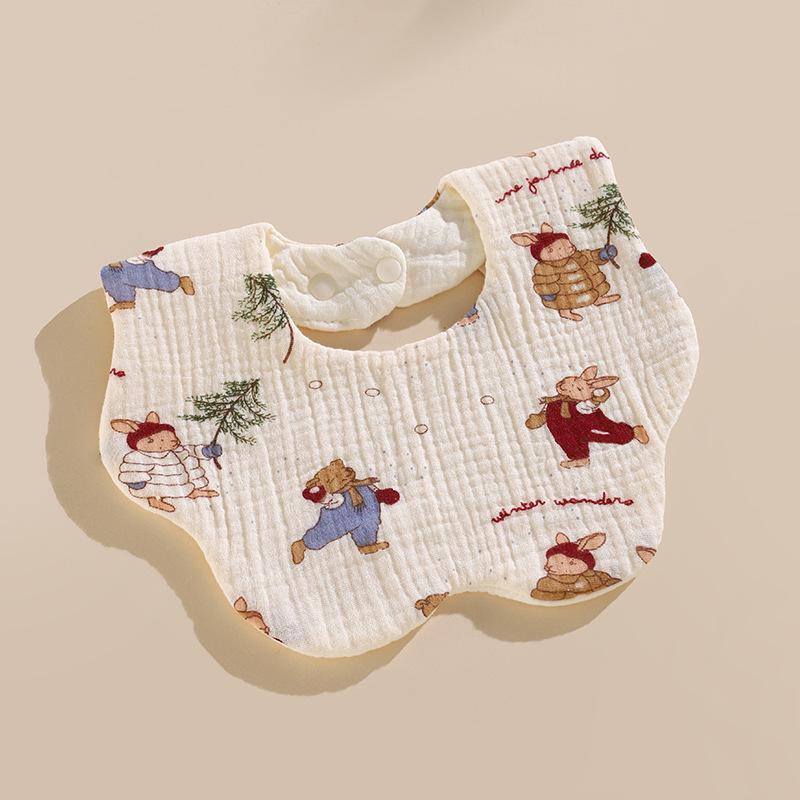 Round Children's Cartoon Cotton Bibs - Six-Layer, Spring/Summer