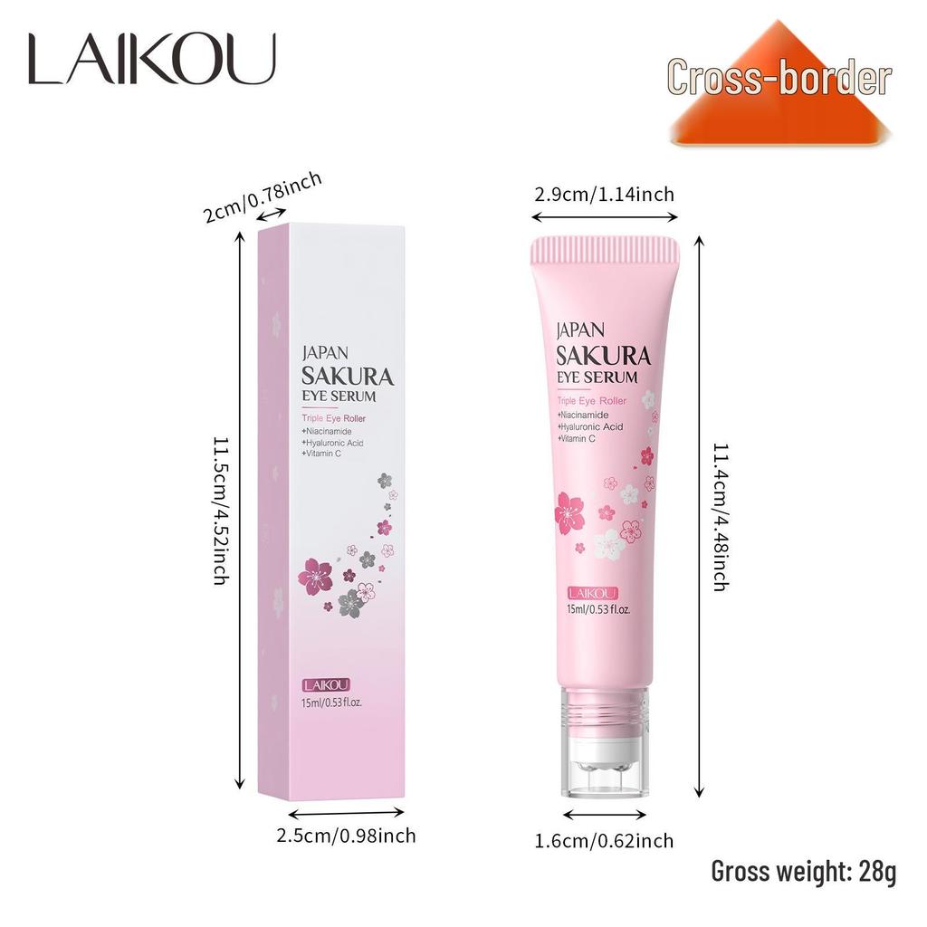 LAIKOU Cherry Blossom Eye Serum 15ml: Rollerball Eye Cream for Moisturizing and Hydrating the Eye Area.
