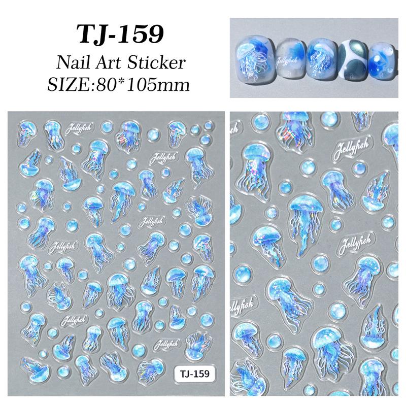 1 Foaie Autocolante Ocean pentru Artă pe Unghii Vară Stea de Mare Meduză Scoică Decal pentru Unghii Decorațiune În Relief Materiale Artă pe Unghii Manichiură Salon