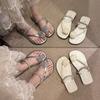 Flower cover toe cool slippers women wear summer new simple and thin square head flat bottom sandals women