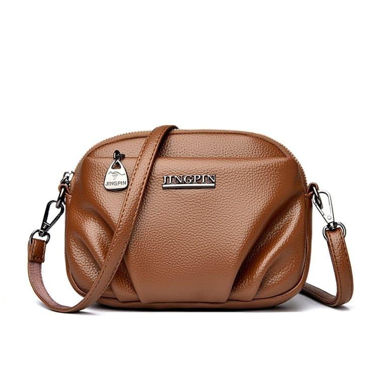 Lychee Pattern Soft Leather Messenger Bag Female