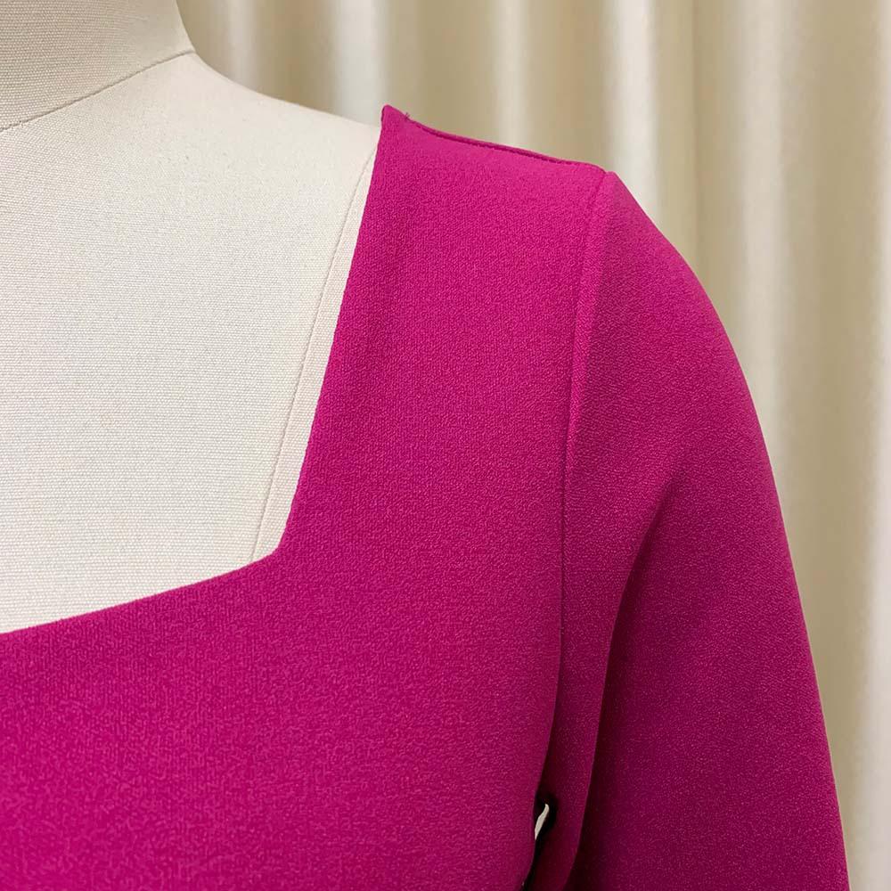 Women Spring Autumn Fashion Sexy Square Collar Dress Ladies One Piece Solid Long Sleeves Pleated Sheath Dress