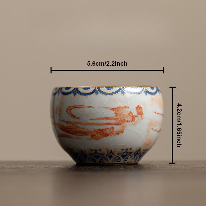 

50 мл Китайская керамическая чайная чашка Дуньхуанские апсары, Чашка мастера печи Жу, Персональные чайные чашки, Пиала, Кунг-фу, Бытовая чайная посуда, Чайная церемония