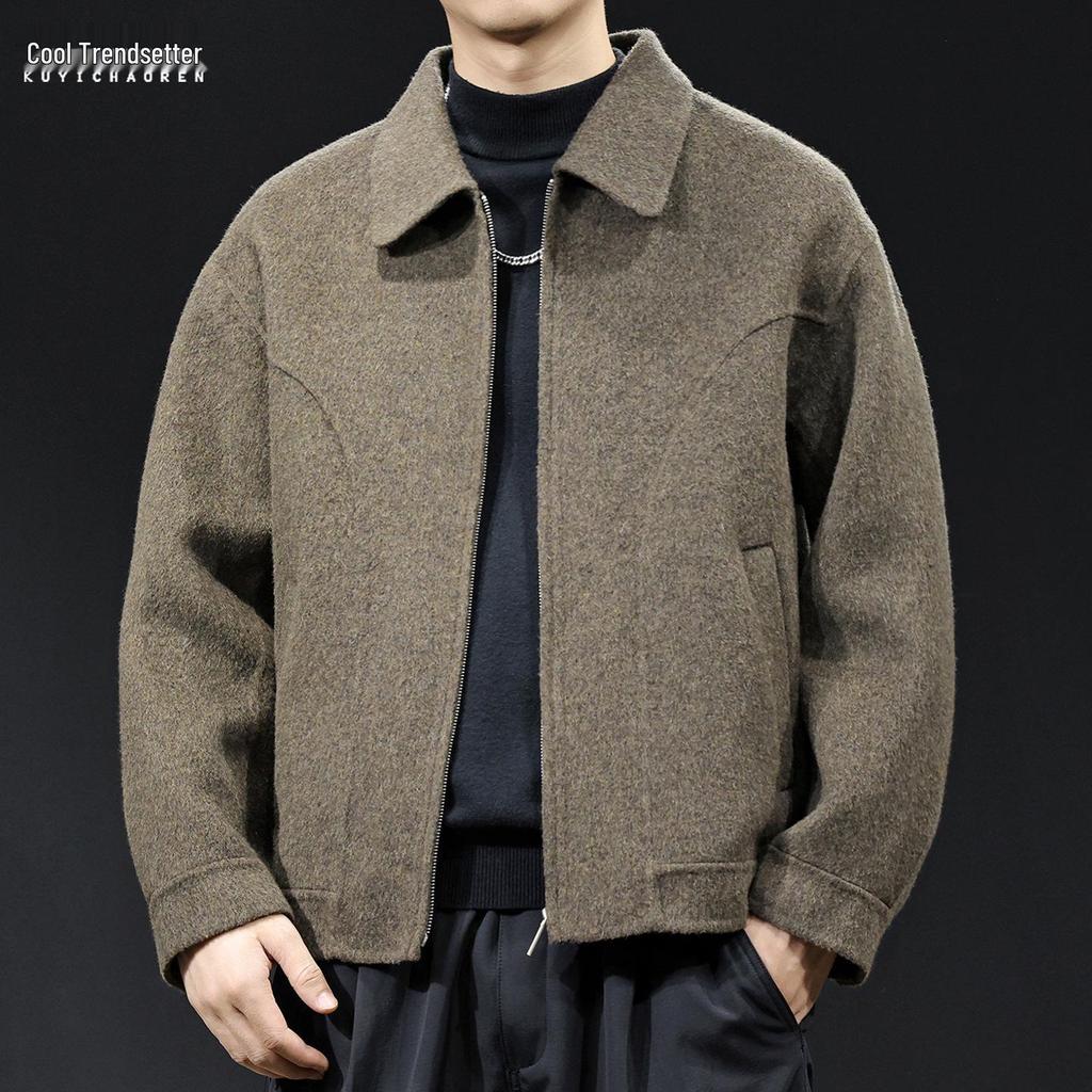 Men's American Style Heavyweight Wool Cashmere Jacket - Double-faced, Thickened, High-end, Plus Size Casual Outerwear for 2025.