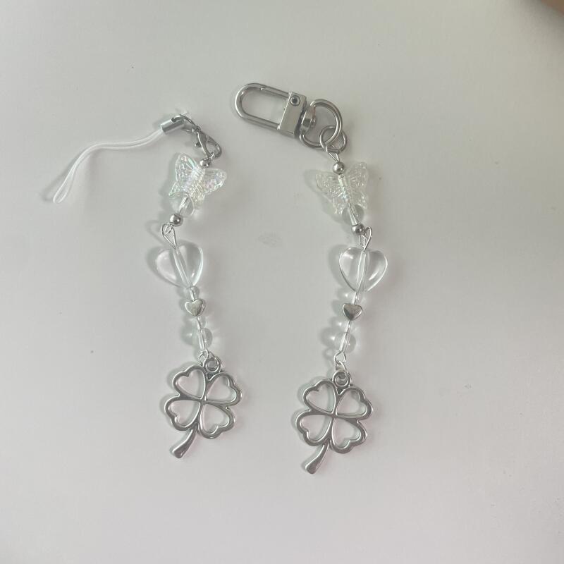 Four-leaf clover beaded cell phone lucky keychain clover phone strap