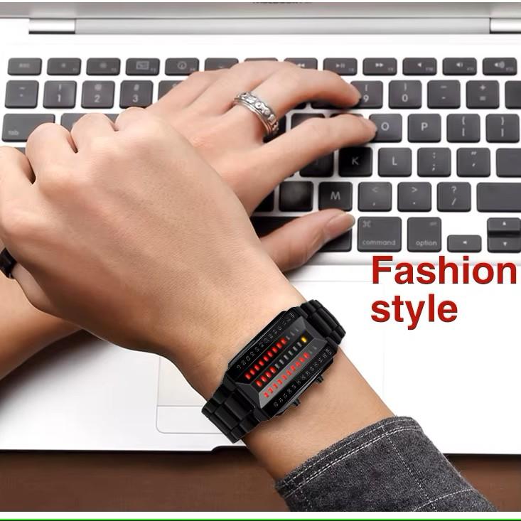 LED-Mode-Armbanduhr Unisex Herren Damen Geschenk Digital Lava Display Edelstahlband Armee Sport Vintage Retro Casual