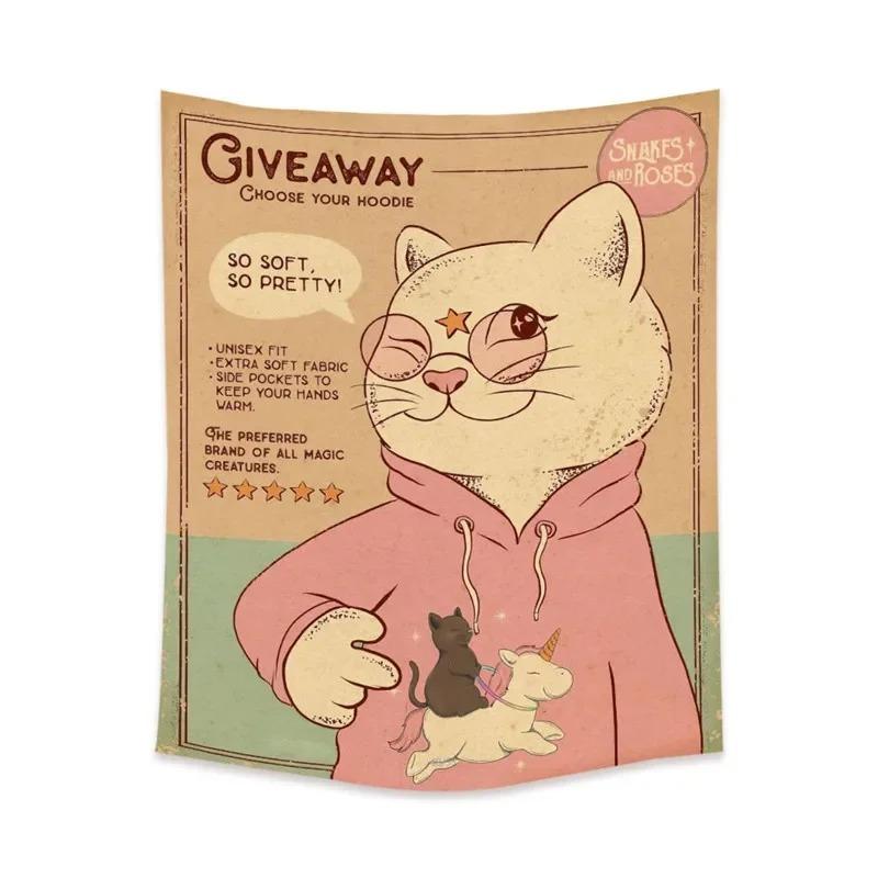 Cute Cat Flower Hanging Cloth Office Living Room Tapestry Home Wall Decoration Tapestry