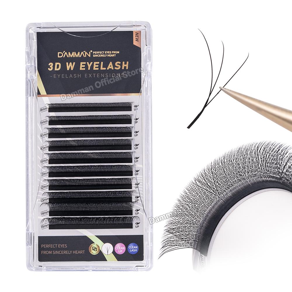 Damman 3D W-shaped false eyelashes, C-curl, 0.05mm thickness, 8-15mm mixed length, false eyelashes, eyelash extension products. 0.5 - 1 CM