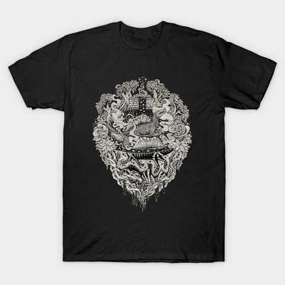 Men Black Print T-shirt Sunken Temple Of The Spinosaurus | Dark Apparel No-Cut Transfer Paper Print Cotton Tshirt