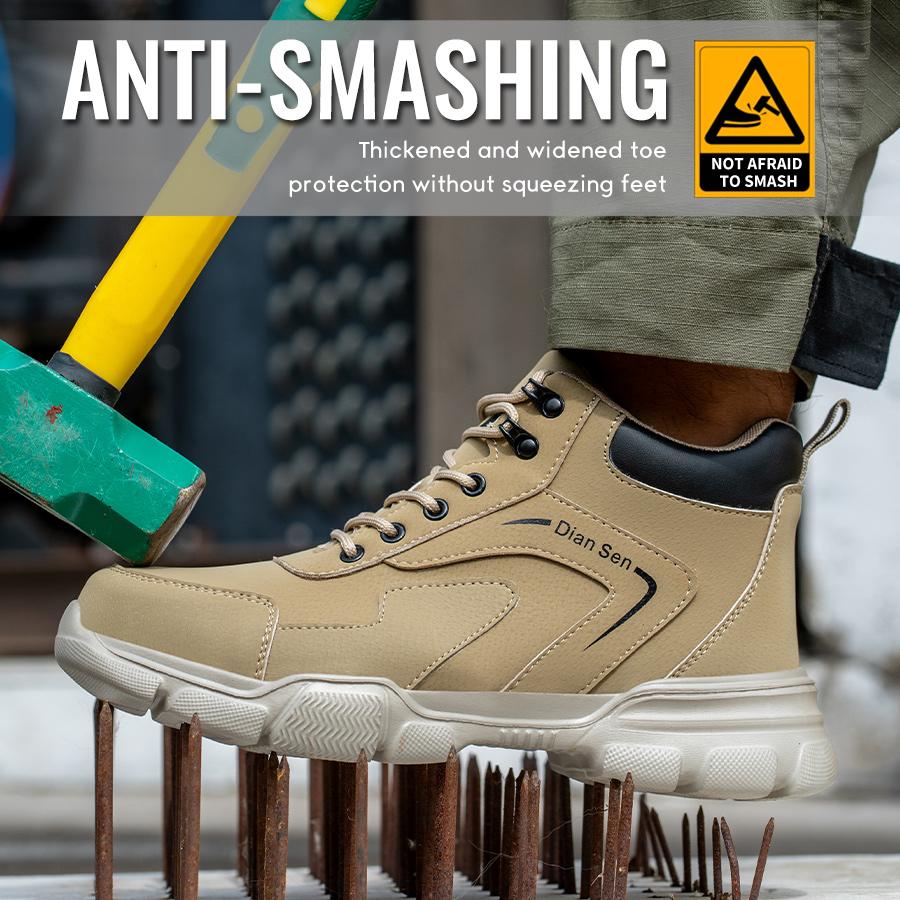 Mens Work Boots Steel Toe Shoes Indestructible Construction Site Safety Shoes Waterproof Boots Lightweight Safety Sneakers