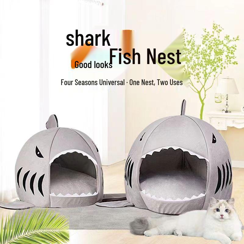 All-Season Cat & Dog Nest: Semi-Closed, Washable, Winter-Warm Pet Bed