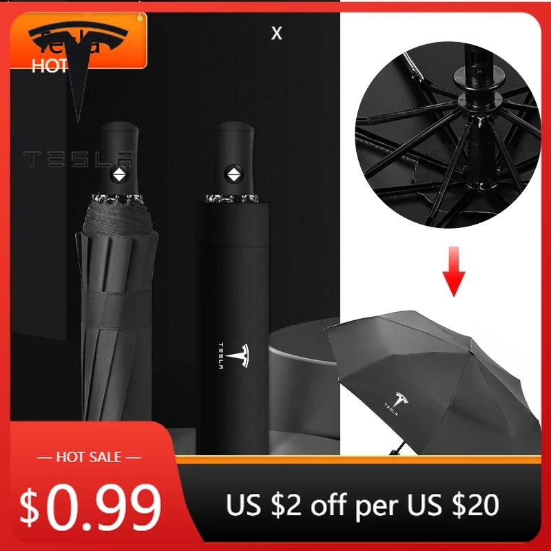 Car Sticker Tesla For Tesla Sunscreen Umbrella Windproof Automatic Foldable Umbrella Car Emblem Rain Parasol Sunshade Model 3 X