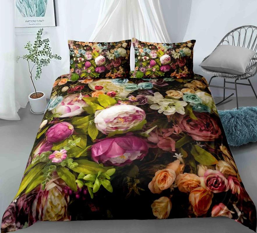 3D Flower Printed King Queen Duvet Cover Orange Beautiful Floral Bedding Set For Girl Women Plant 2/3Pcs Polyester Quilt Cover