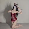 Night Love Red Velvet Lace-Up Bunny Girl Lingerie Set
