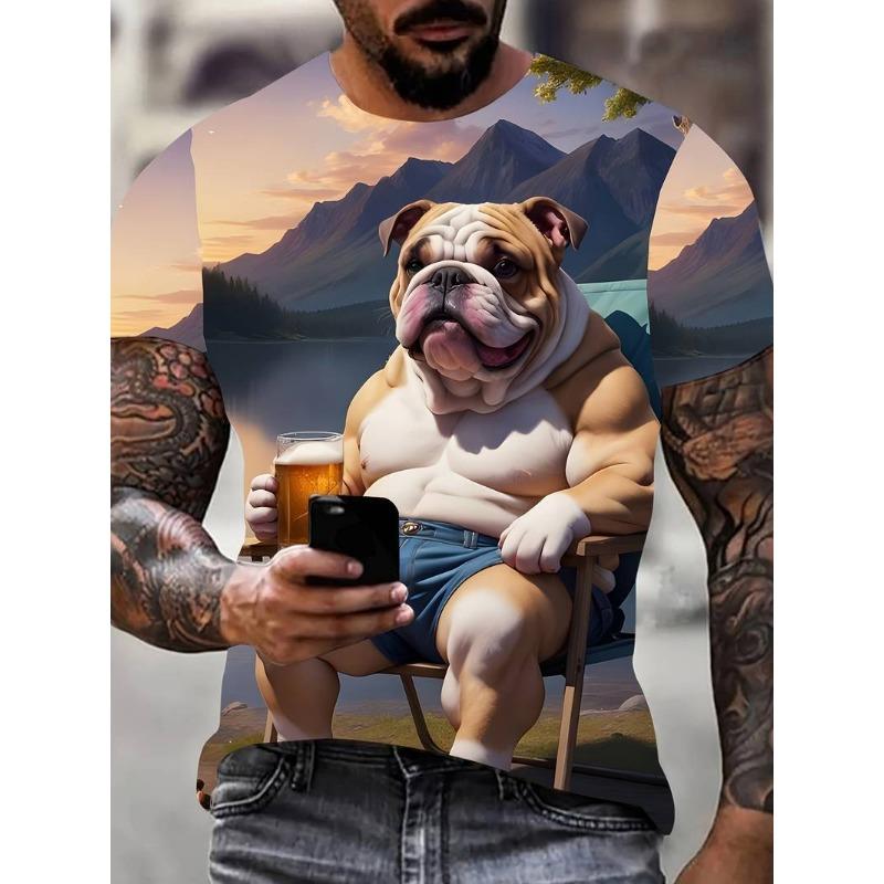 Dog Animal Pattern 3D T-shirt for Summer Men's Casual Round Neck Plus Size T-shirt Top 6XL