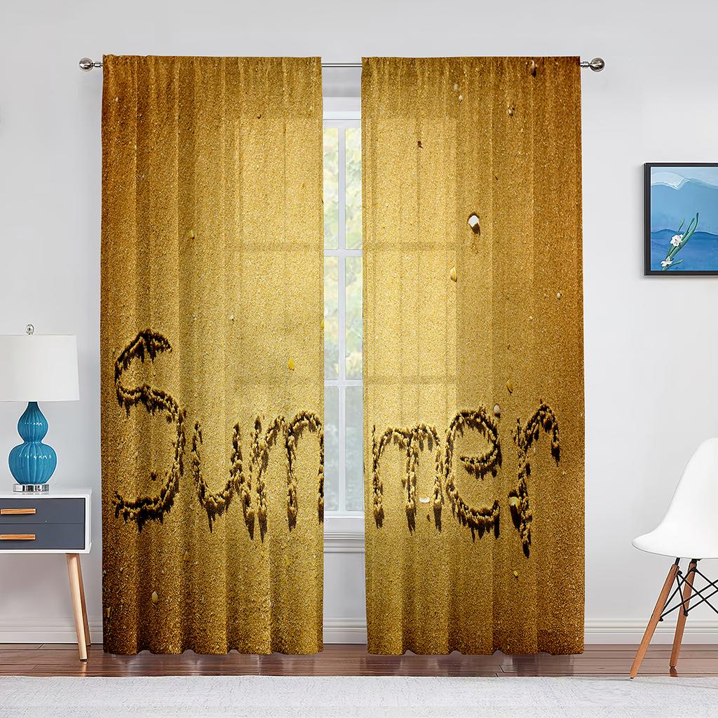 Ocean Summer Beach Sunlight Seawater Tulle In Sheer Curtains for Living Room Bedroom Kitchen Window Treatment Chiffon Curtain