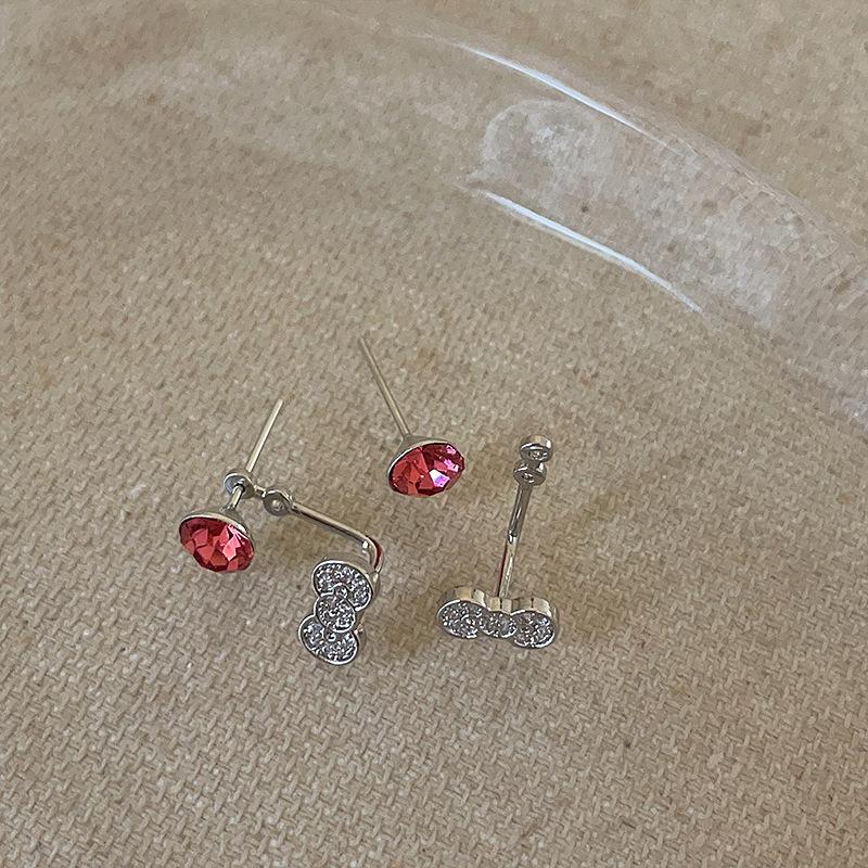 Bursting Red Zircon Bow Stud Earrings Female Design Sense Niche Unique Personality Fashion Versatile Earrings Earrings