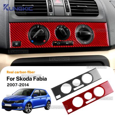 Autocolant din fibră de carbon moale pentru Skoda Fabia 2 MK2 5J 2007 2008 2009 2010 2011 2012 2013 2014 Cadru buton AC control central mașină