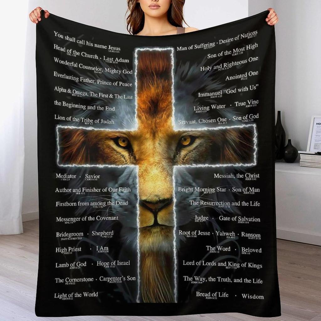 Christian Lion Scripture Jesus Throw Blanket for Women Men Kids Adults, Soft Warm Cozy Fleece Blanket for Couch Sofa Bed