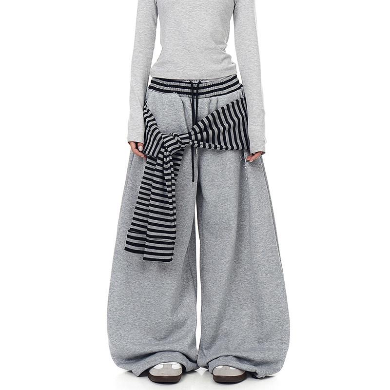 Unisex Wide-Leg Retro Stripe Patchwork Jazz Dance Pants L серый