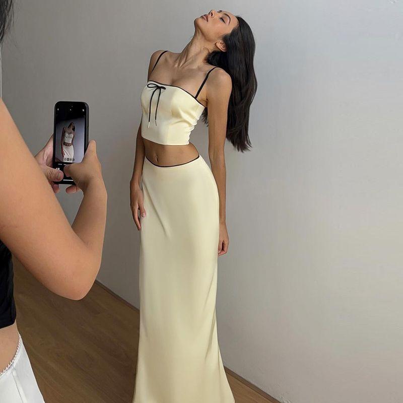 

Набедренная сумка Платье русалки Комплект из двух частей Универсальный Контрастный цвет Банты Apricot color S