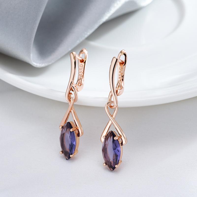 Purple Natural Zircon Long Drop Earrings For Women Fashion  Rose Gold Rhombus Accessories Wedding Daily Jewelry