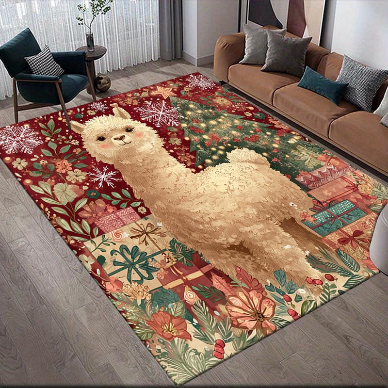 Christmas Animals Home Sofa Decoration for Living Room & Bedroom, Non‑Slip Play Flannel Floor Mat for Game Room