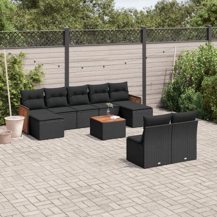 VidaXL Garden Lounge Set with Cushions 10 Pcs, Patio Sofas, Furniture Set, Outdoor Terrace Furniture, Black 3260459