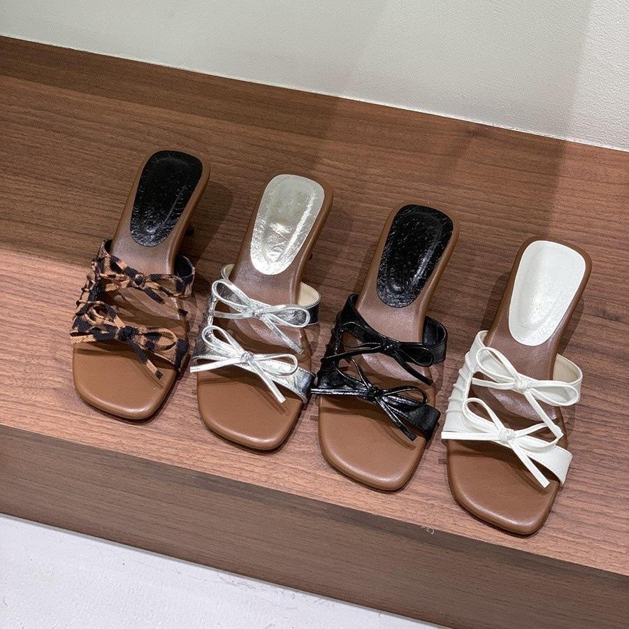 High-heeled slippers women's outer wear summer new French retro gentle bow with skirt sandals beautiful temperament sandals