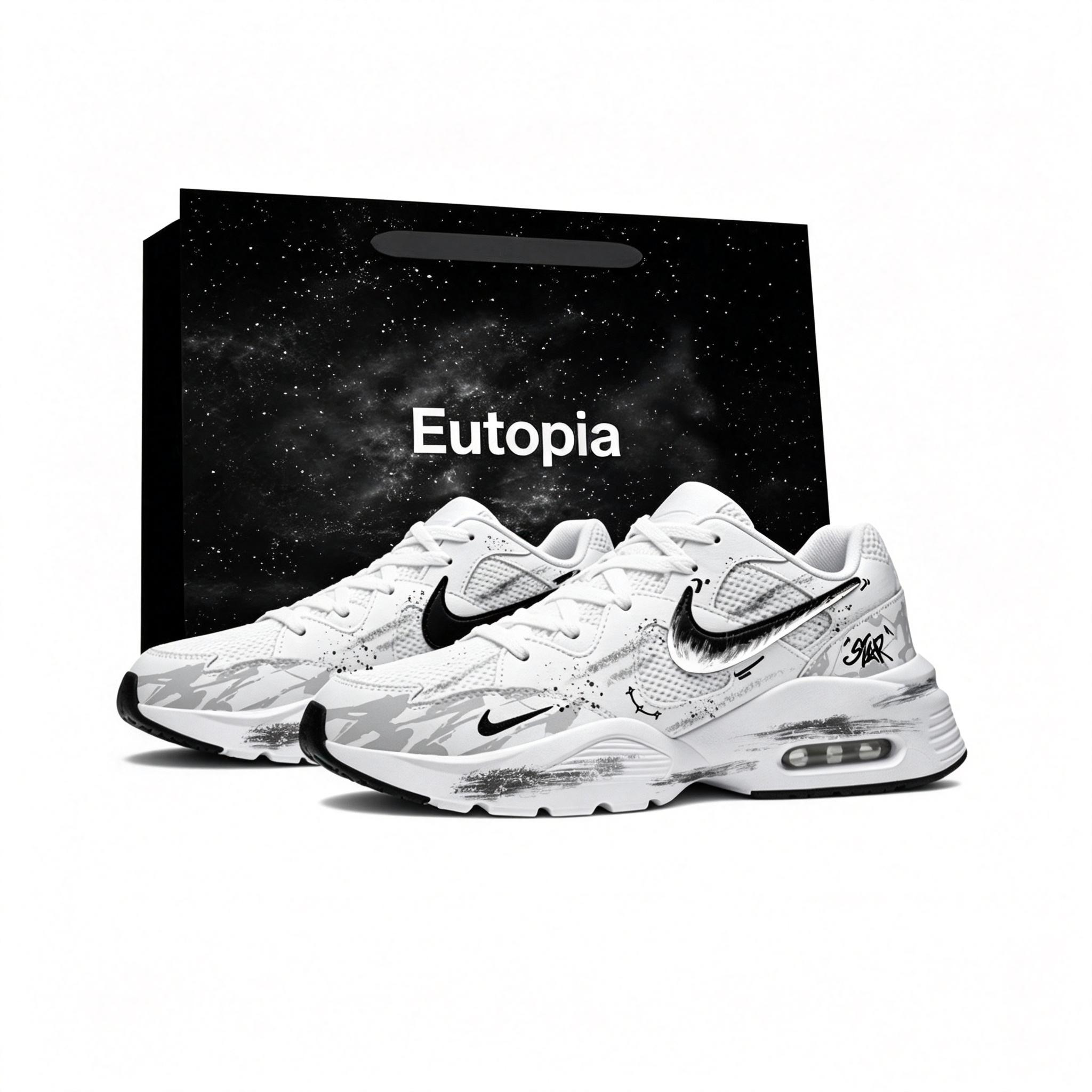 Nike Air Max Fusion Dämpfung Abriebfest Niedrig geschnitten Laufschuhe Herren Schwarz Weiß CJ1670-102(Team2179-) 40.5 black