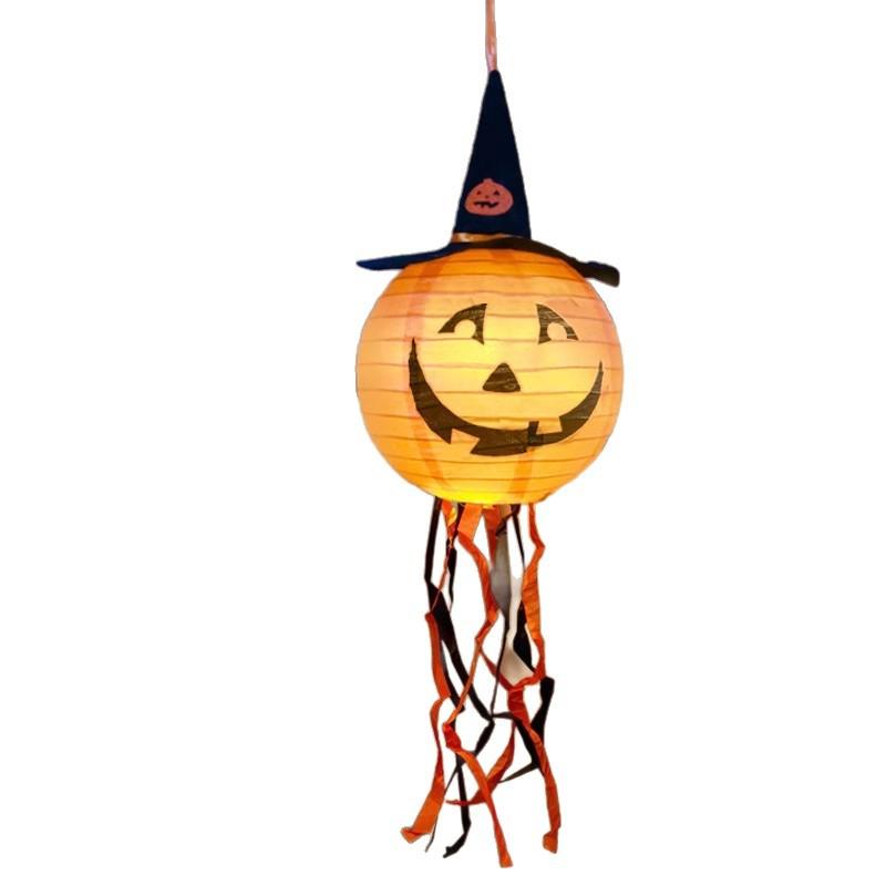 3pcs Halloween Pumpkin Lantern Decorations: Light-Up Paper Lantern Hangings for Outdoor, Kindergarten & Hotel Scene Setup