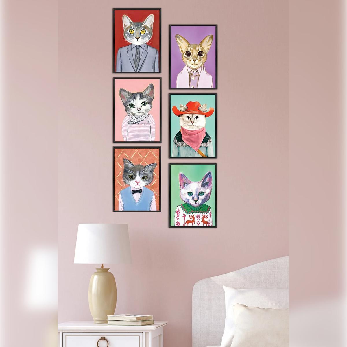 

6-Piece Cat-Themed Wall Art Set | 20x15 cm MDF Decorative Panels