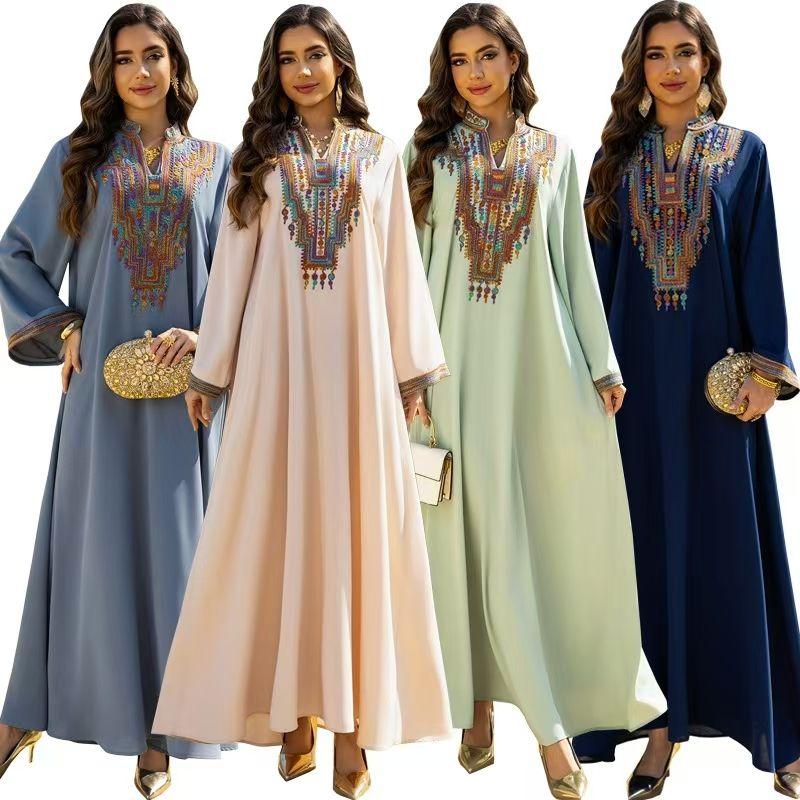 Middle East Arab Women clothes Turkey Elegant Rope Embroidered Robe Dress Rope Embroidered Dress
