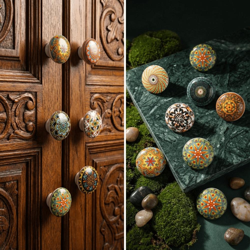 Ceramic Material Ceramic Pull Handle Circular Shape Bohemian Furniture Handle Cabinets