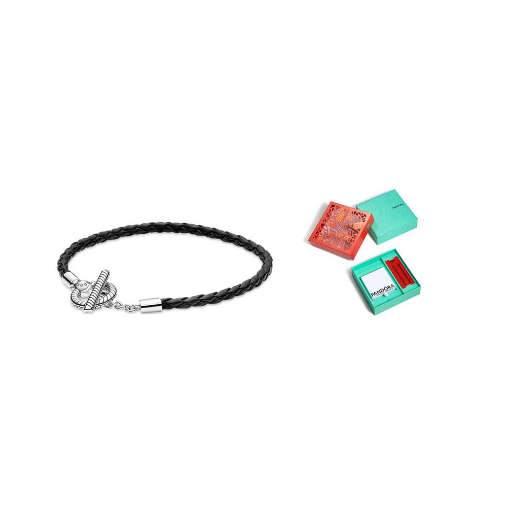 Pandora Moments T-Bar Woven 925 Silver Leather Bracelet Unisex bracelet 591675C01