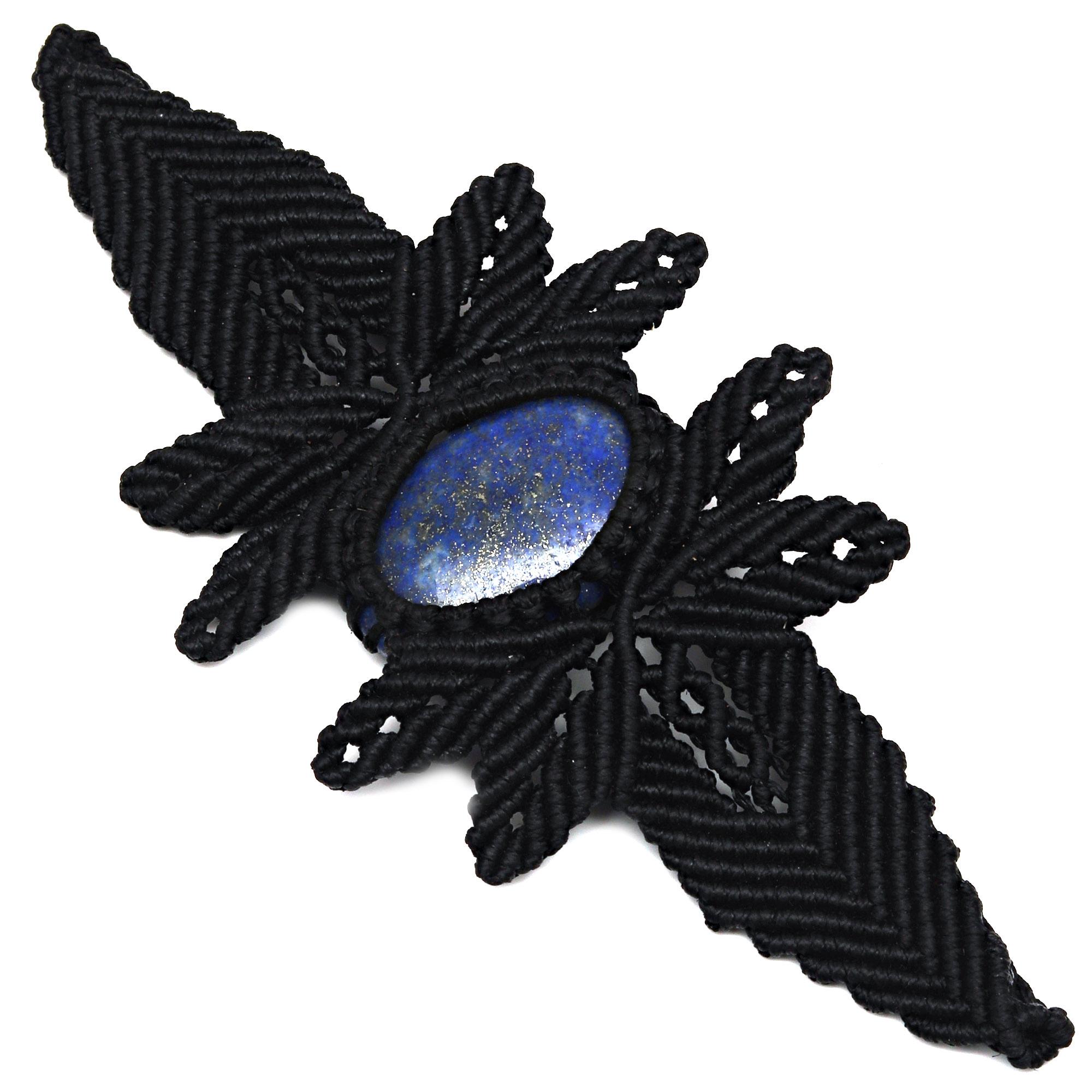 

Браслет макраме из натуральных бусин лазурита ручной работы с регулируемым размером