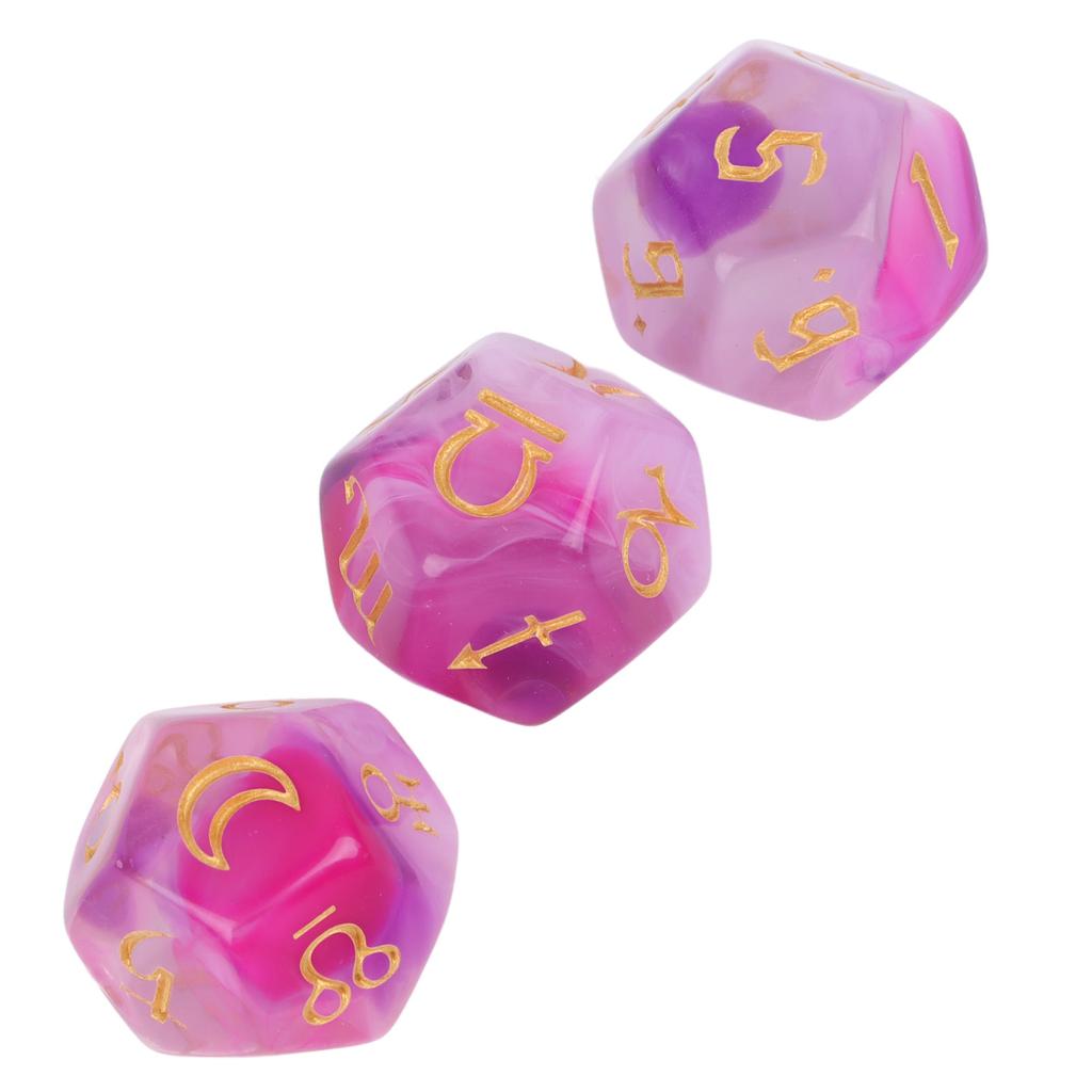 3PCS 12 Sides Dice Set 4 Color Waterproof Wear Resistant Acrylic Lightweight Portable Polyhedral Dice for Table Game
