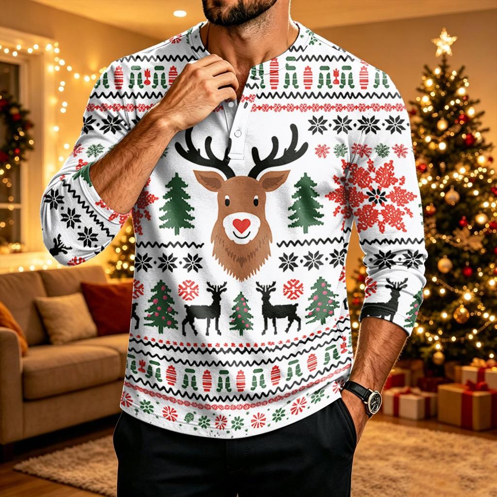 Men's Christmas Long Sleeve Shirt with Printed Design