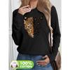 Hip Hop Women'S Casual Long Sleeve T-Shirt Artistic Tiger Leopard Print 100% Cotton Round Neck Casual Wear Autumn Winter Tee