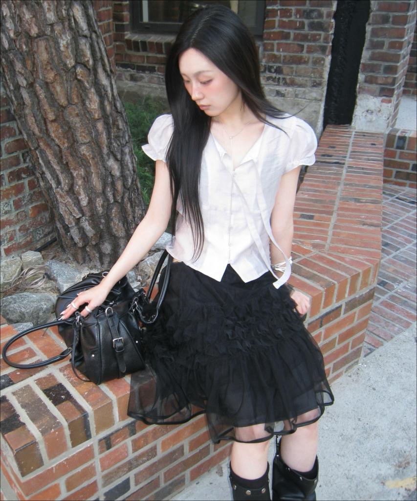 MIXXO Glossy Tie-Neck Blouse