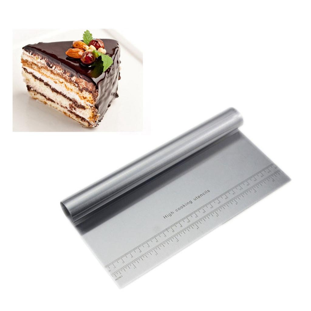 Dough Scraper Clear Scale Stainless Steel Dough Cutter with Ergonomic Handle for Bread Cake Baking